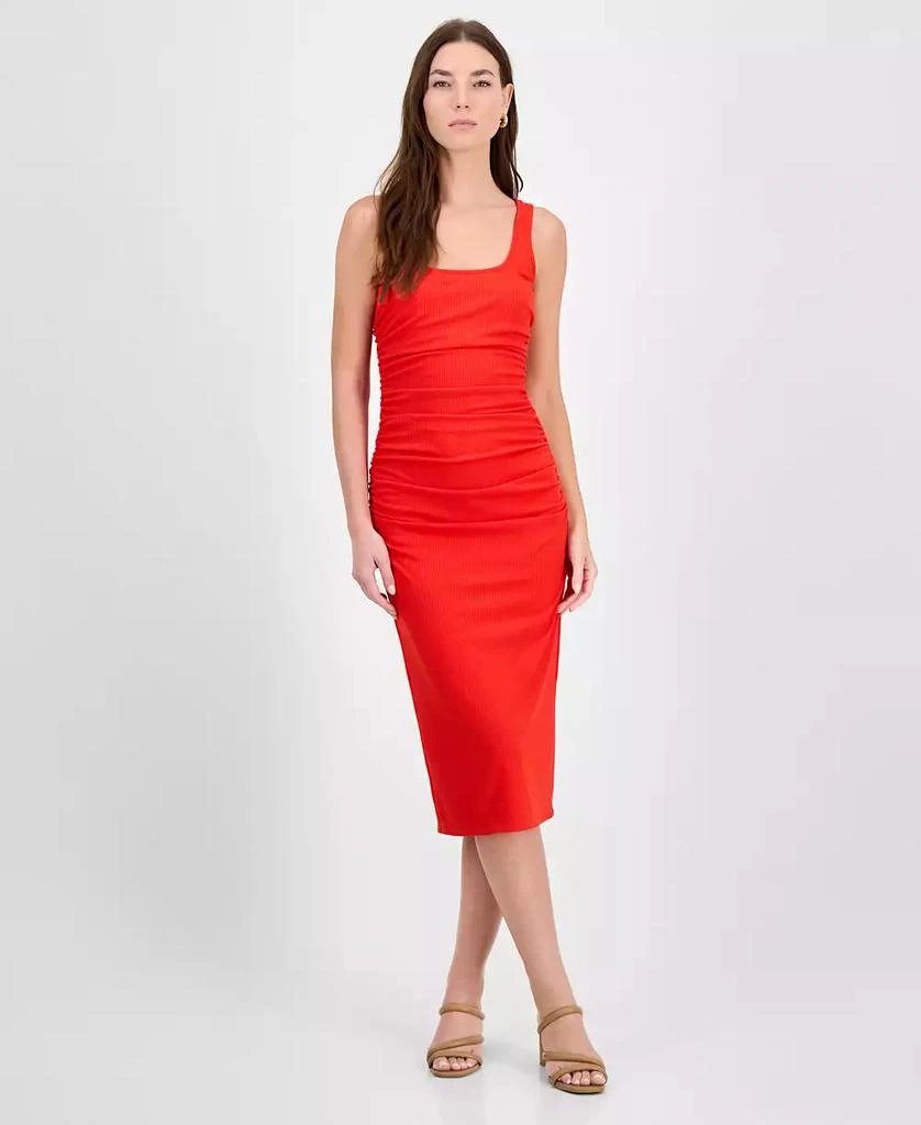 Bar III Women's Ribbed-Knit Square-Neck Ruched Dress, Exclusively at Macy's 1