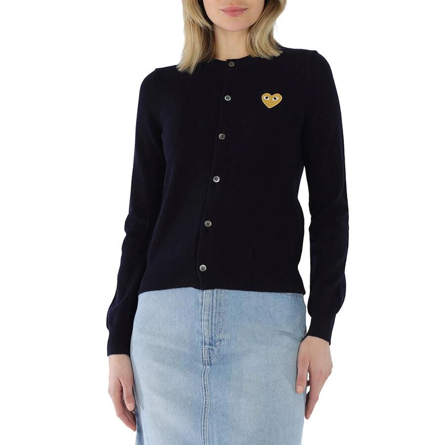 Comme des Garcons Ladies Gold Heart Crewneck Cardigan In Navy 1