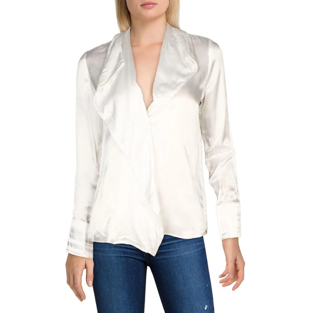 L'Agence Jaslynn Womens Silk Open Collar Blouse 1