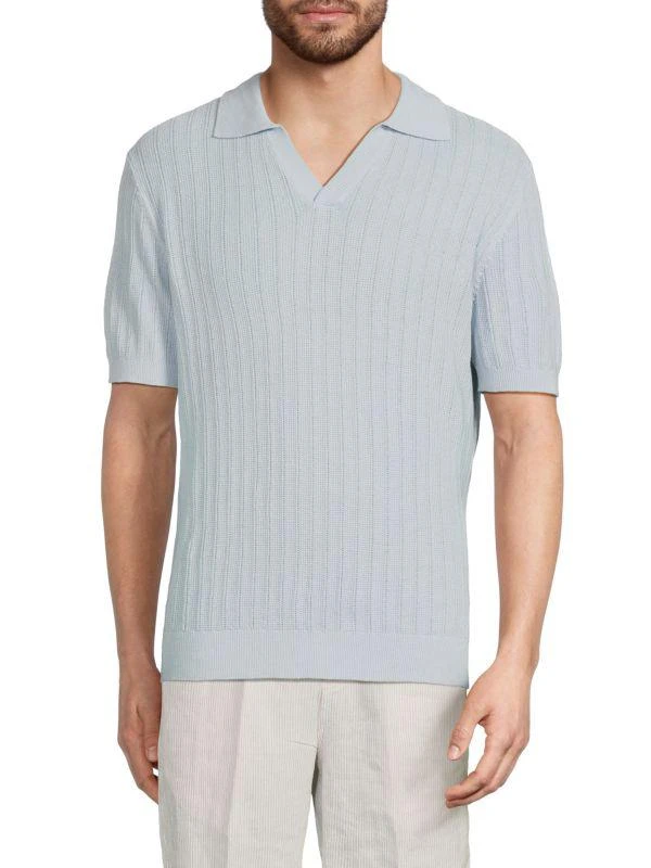 Saks Fifth Avenue Linen Blend Johnny Collar Textured Polo Shirt 1