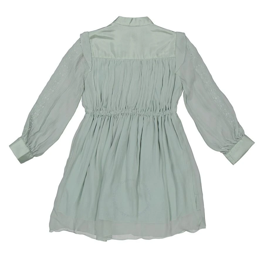 Chloé Girls Green Lace-Trim Long Sleeve Midi Shirt Dress 2