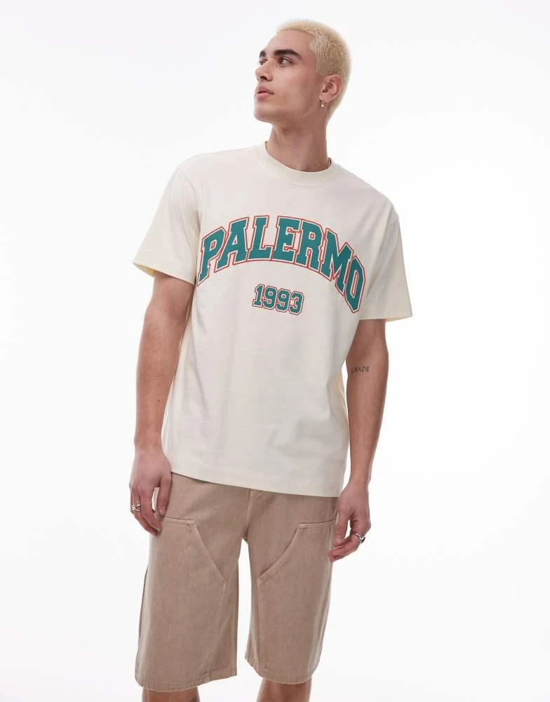 Topman Topman oversized fit t-shirt with Palermo print in ecru 1