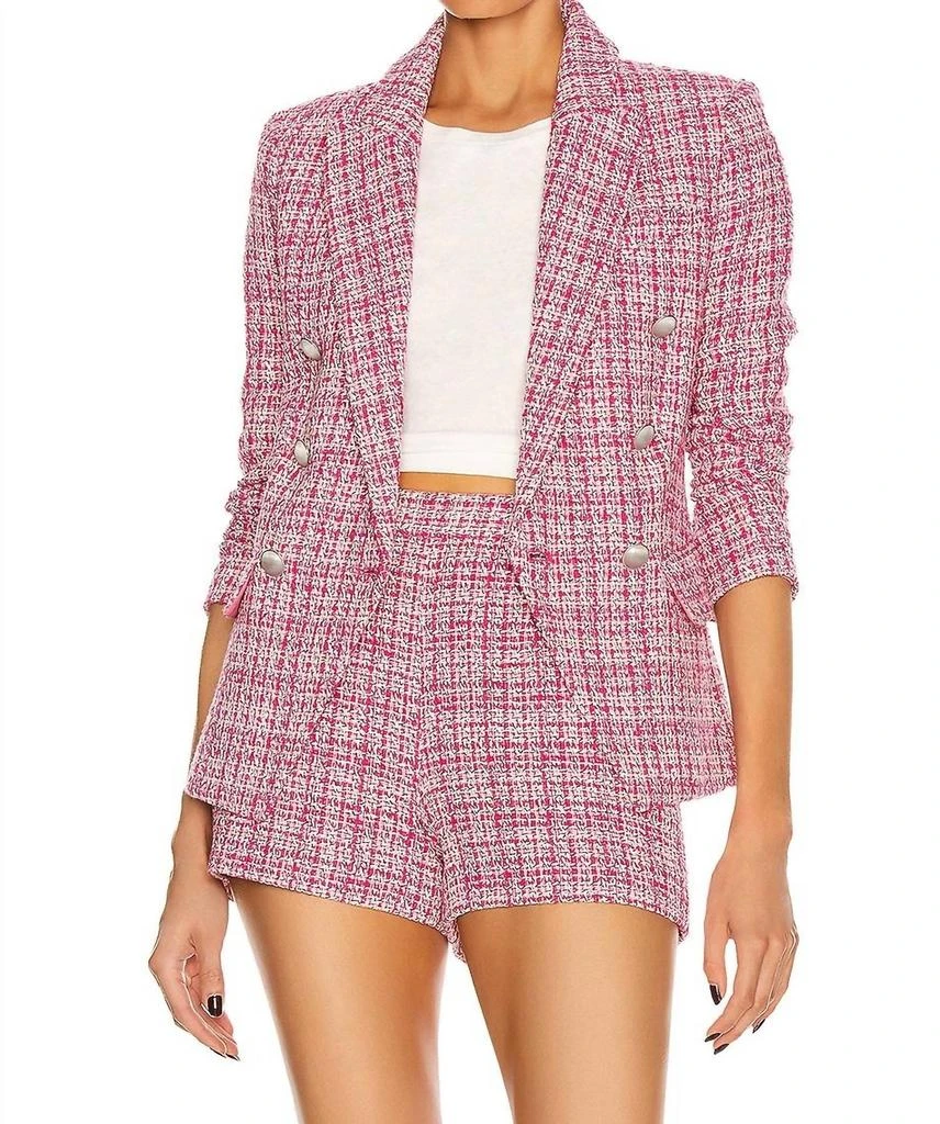 L'Agence Kenzie Tweed Double-Breasted Blazer And Shorts Set In Pink 1