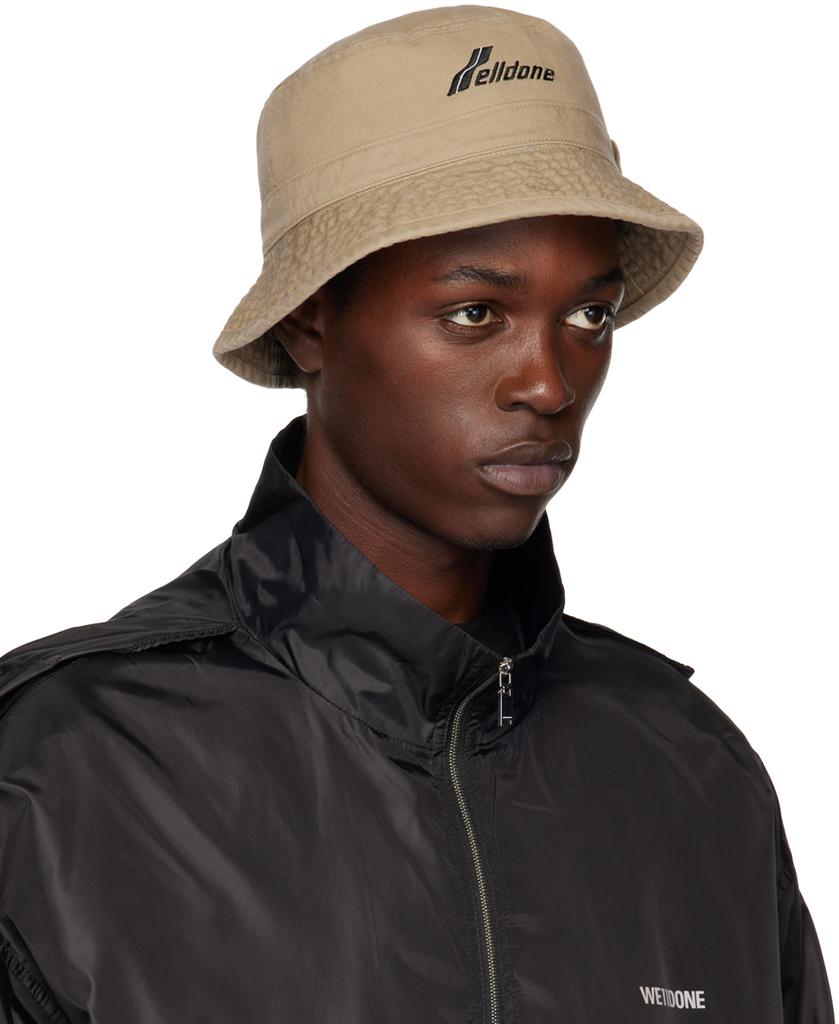 We11done Beige Washed WD Logo Bucket Hat