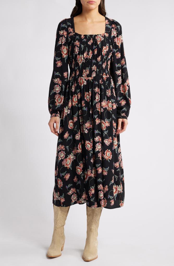Treasure & Bond Floral Long Sleeve Smock Waist Dress