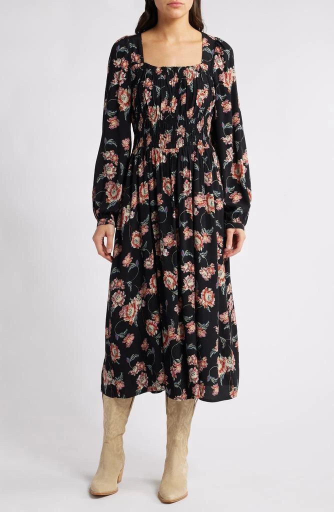 Treasure & Bond Floral Long Sleeve Smock Waist Dress 1