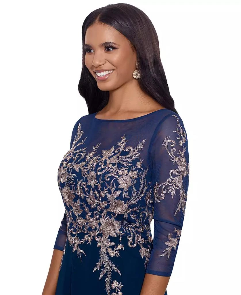 Betsy & Adam Embroidered 3/4-Sleeve Gown 3