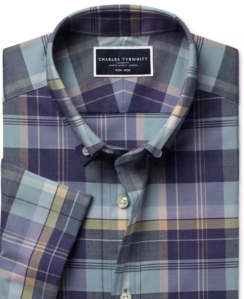 Charles Tyrwhitt Men's Slim Fit Short Sleeve Wrinkle-Resistant Plaid Button-Down Shirt 4