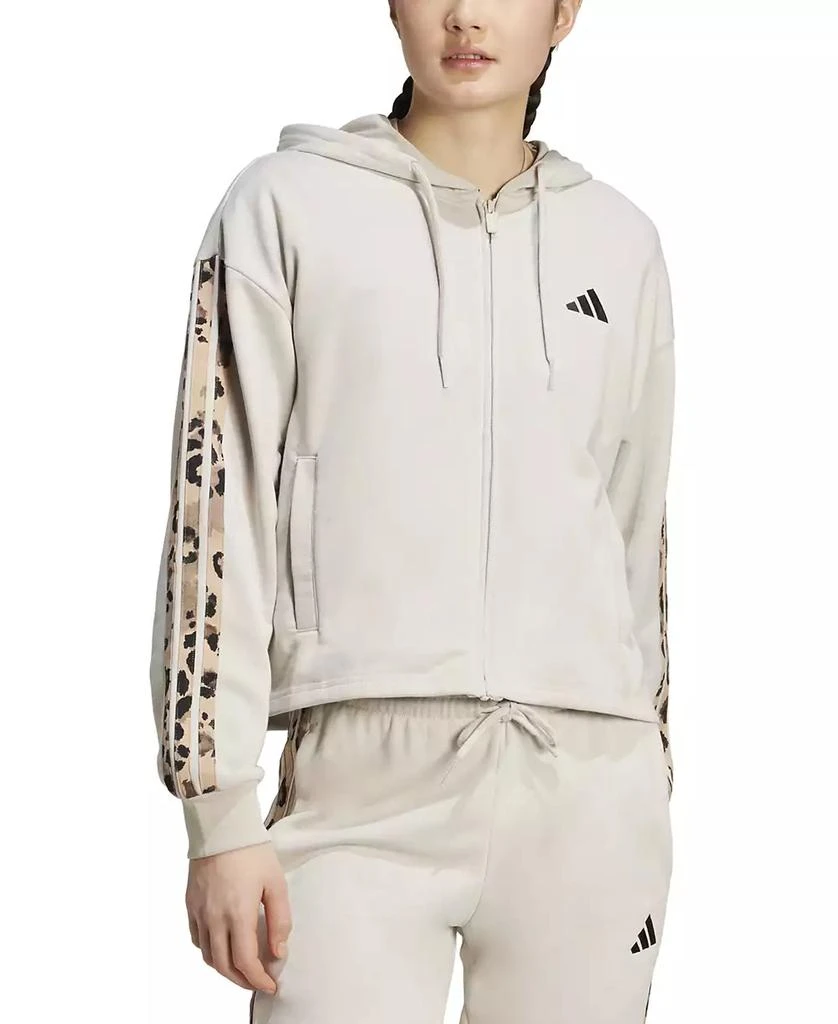 Adidas Women's Animal-Print 3-Stripe French Terry Zip Hoodie