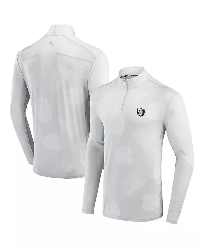 Tommy Bahama Men's Gray Las Vegas Raiders Delray Frond IslandZone Quarter-Zip Sweatshirt 1