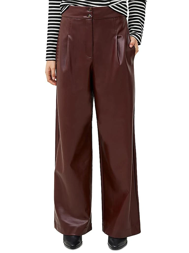 French Connection Crolenda Womens Faux Leather Pockets Wide Leg Pants 1