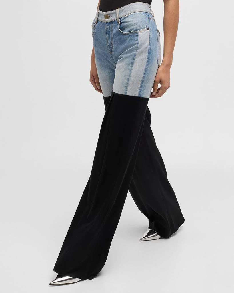 Hellessy Neville Mixed-Media Wide-Leg Jeans 7