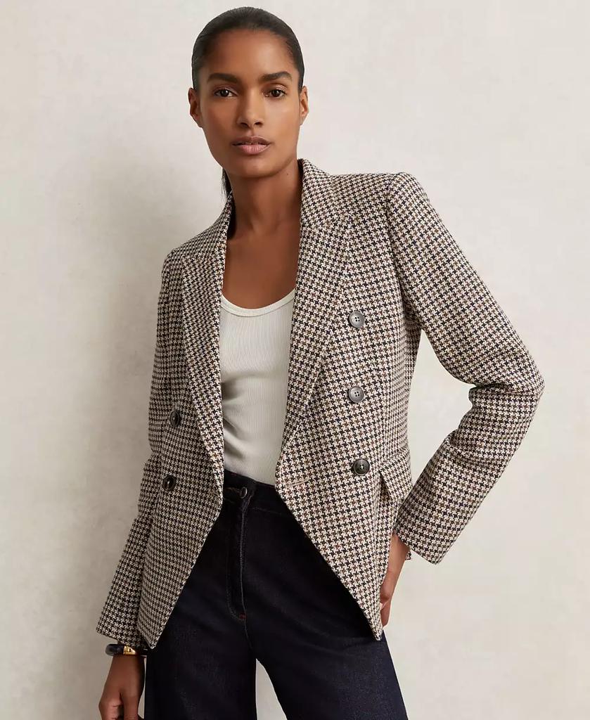 REISS Women's Double-Breasted Houndstooth Cotton-Linen Blazer