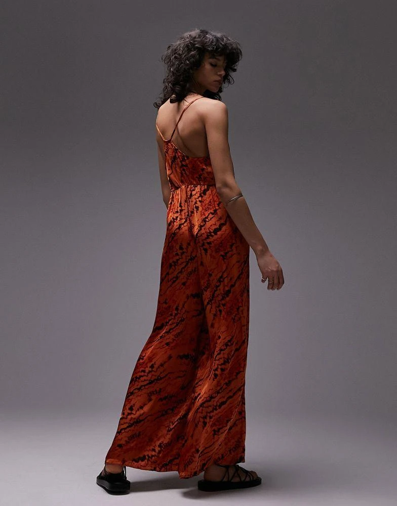 Topshop Topshop strappy slinky wide leg jumpsuit in print 4