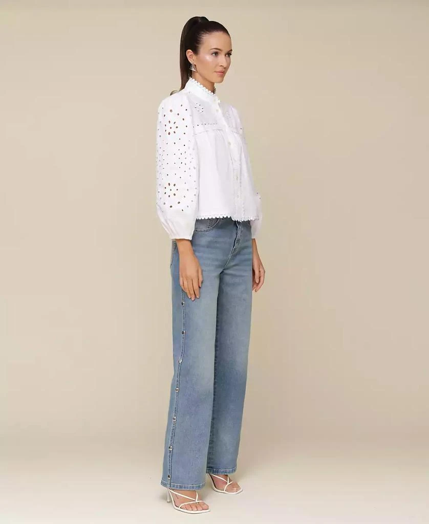 Avec Les Filles Women's Button-Front Long-Sleeve Eyelet Top 8
