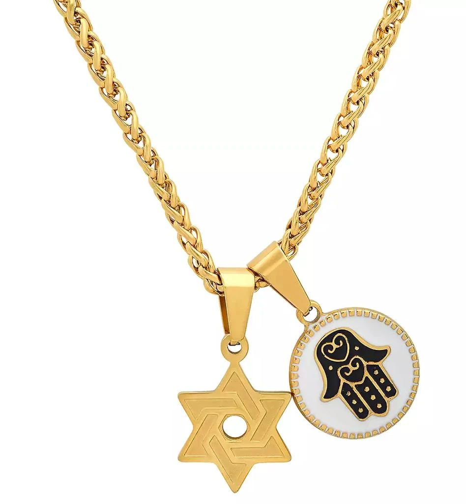 STEELTIME Men's 18K Gold Plated Star of David & Hamsa Round Pendant Necklace, 24" 1
