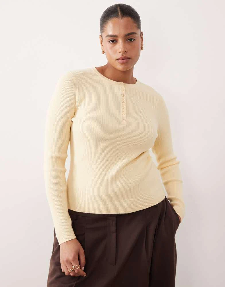 ASOS ASOS DESIGN Curve fine gauge henley top in buttermilk