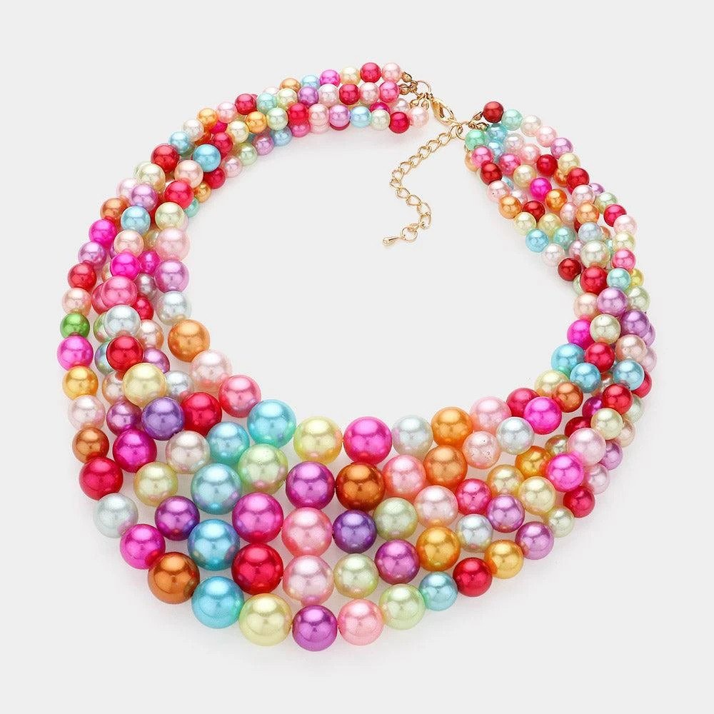 FASHNZFAB Pearl Multi Strand Bib Necklace 2