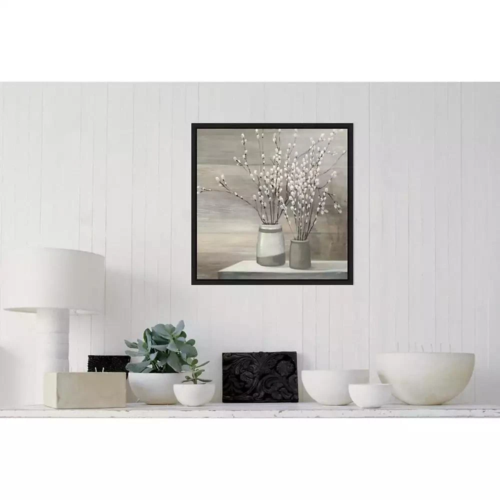 Amanti Art Pussi Willow Still Life Gray Pots by Julia Purinton Canvas Framed Art 4