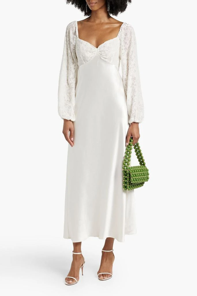 Rixo Gio velvet-paneled silk-satin midi dress 2