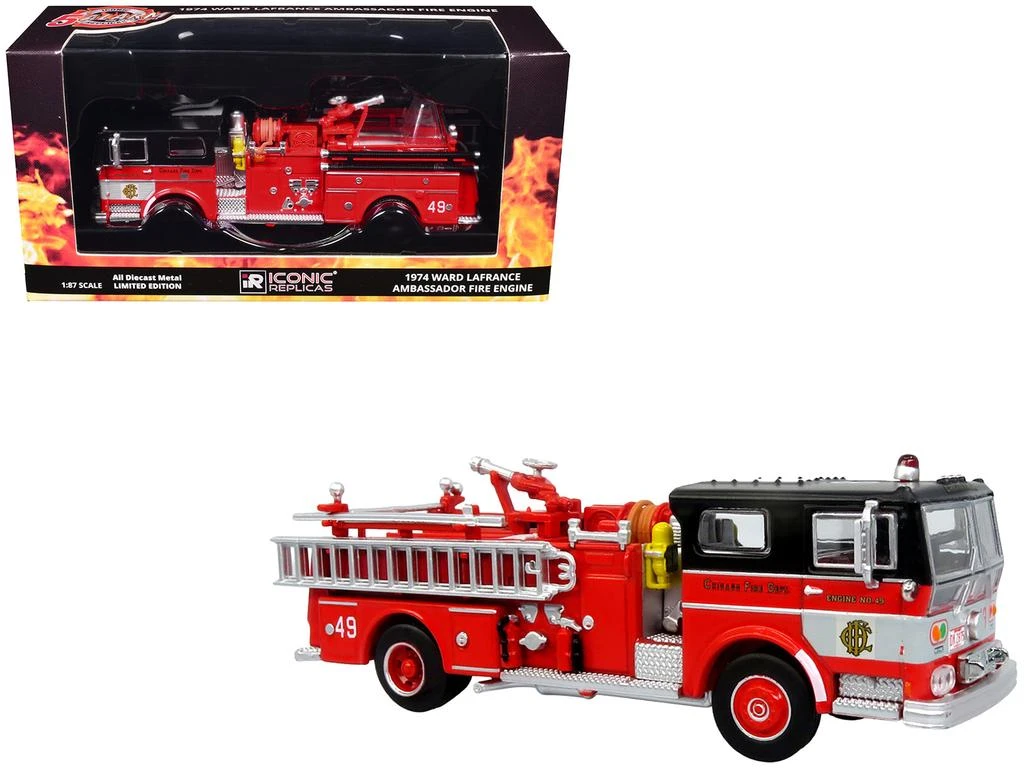 Iconic Replicas 1974 Ward LaFrance Fire Engine Chicago FD Engine 49 Red/Black Top 5 Alarm Series Limited Edition 1/87 HO