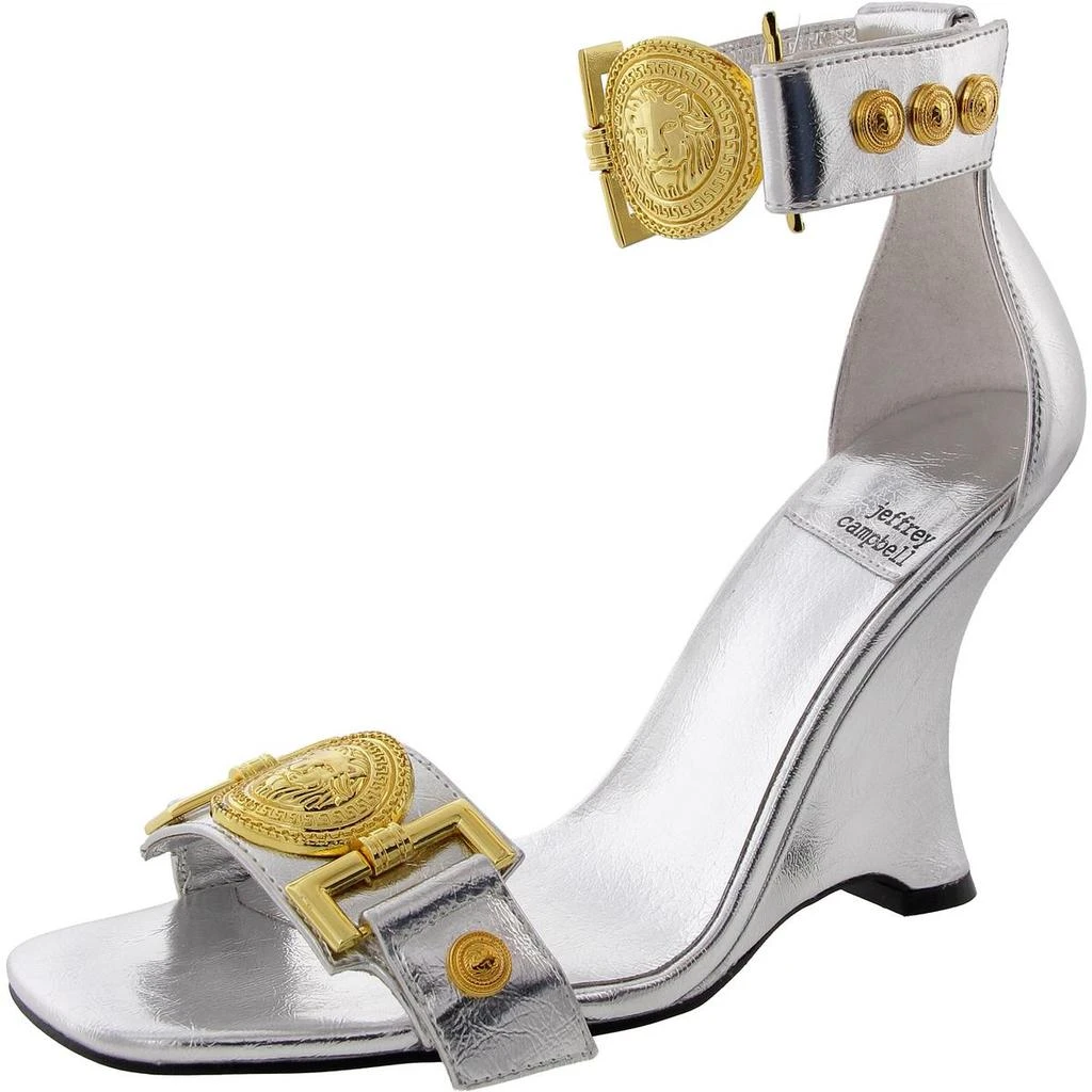 Jeffrey Campbell Leonite Womens Metallic Faux Leather Wedge Sandals 1