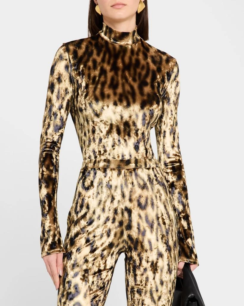 LAPOINTE Leopard-Print Velvet Mock-Neck Bodysuit 4