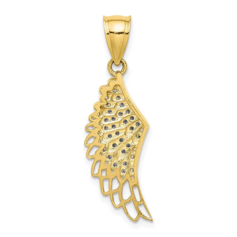 Diamond2Deal 10k Yellow Gold Cubic Zirconia Micropave Angel Wing Pendant 3