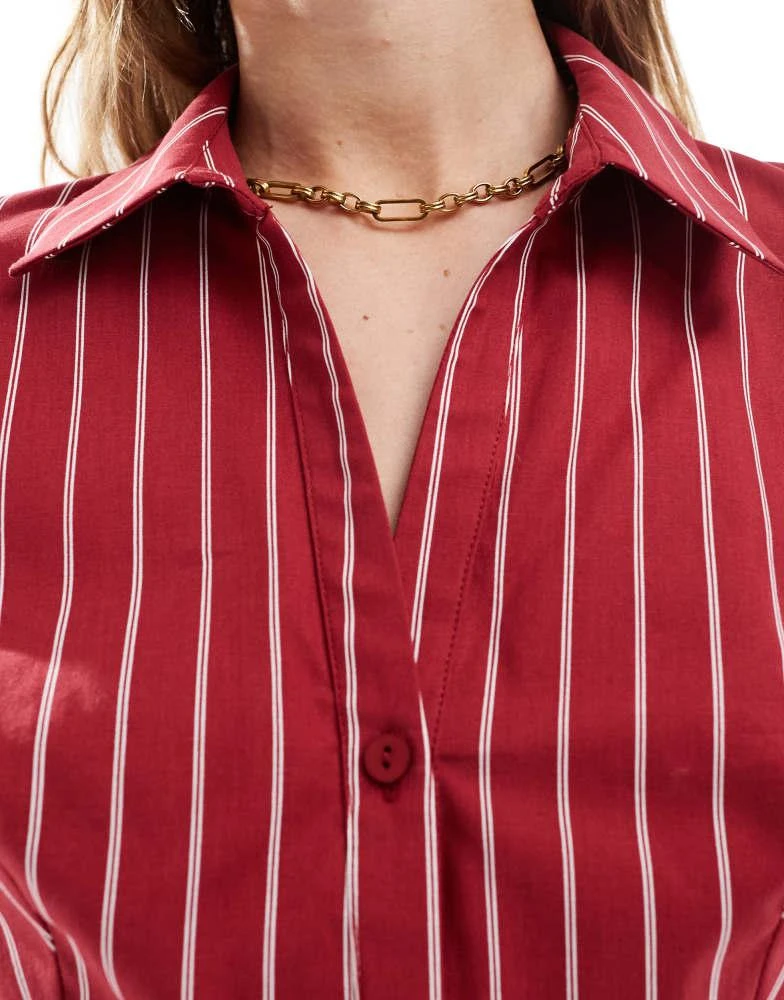 Miss Selfridge Miss Selfridge wide stripe fitted shirt in cherry red 2