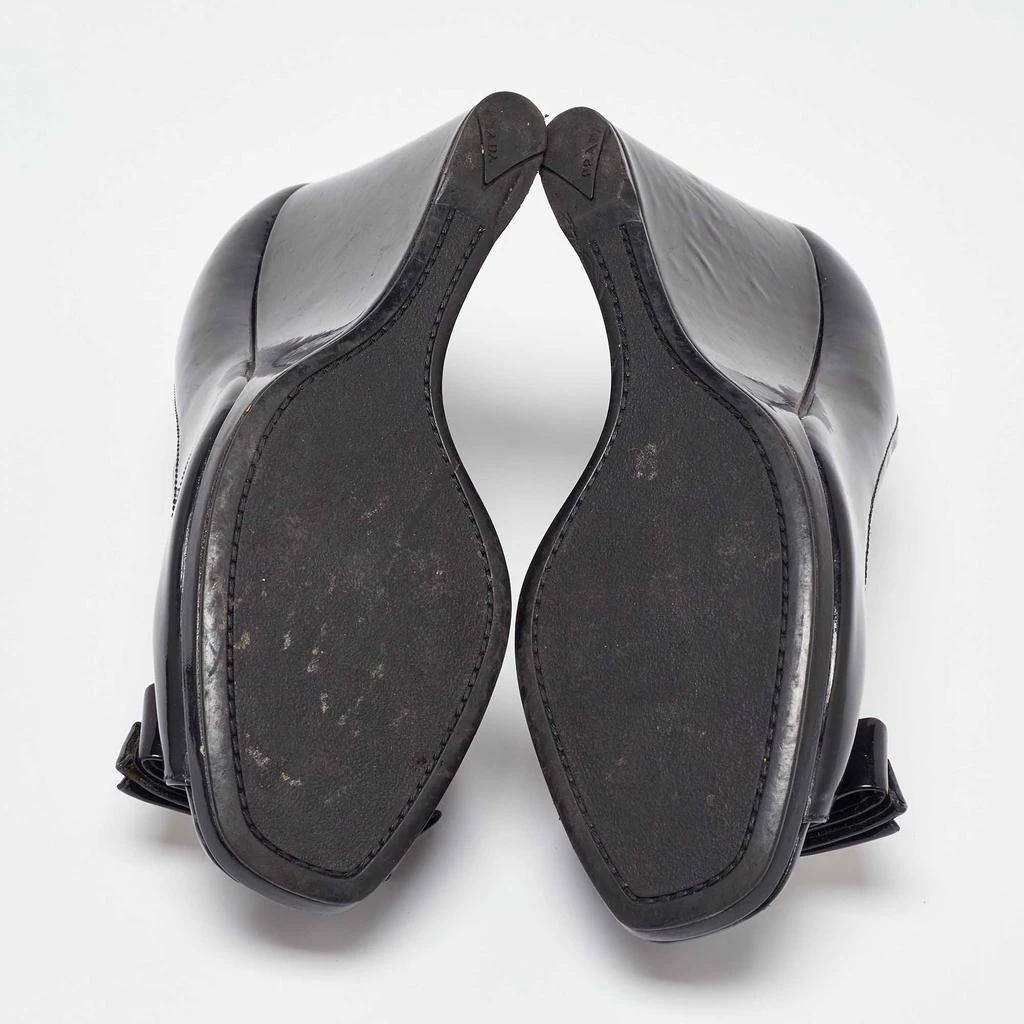 Prada Prada Black Patent Leather Bow Peep Toe Wedge Pumps Size 39 6