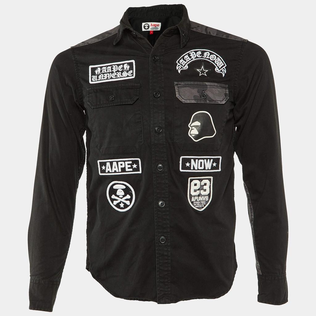 A Bathing Ape A Bathing Ape Black Cotton Applique Detail Shirt S