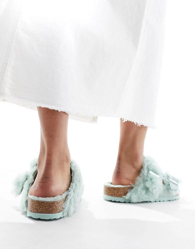 Birkenstock Birkenstock Arizona teddy borg sandals in pastel green 2