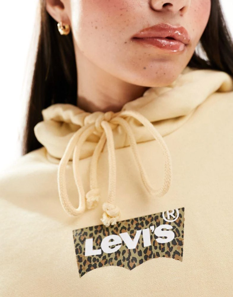Levi's Levi's hoodie with leopard print logo in cream 3