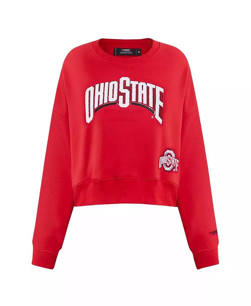 Pro Standard Women's Scarlet Ohio State Buckeyes Sequin Boxy Cropped Pullover Sweatshirt 3