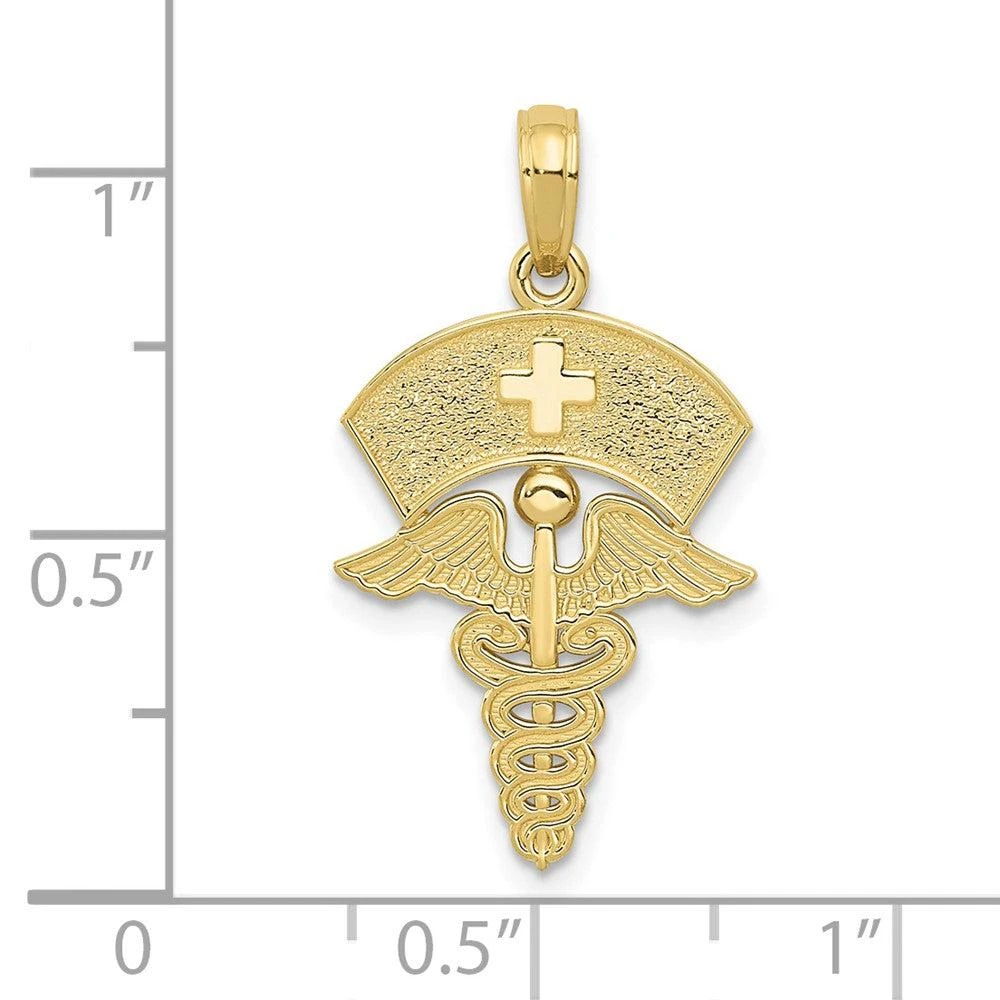 Diamond2Deal 10k Yellow Gold Caduceus Nurses Cap Pendant 3