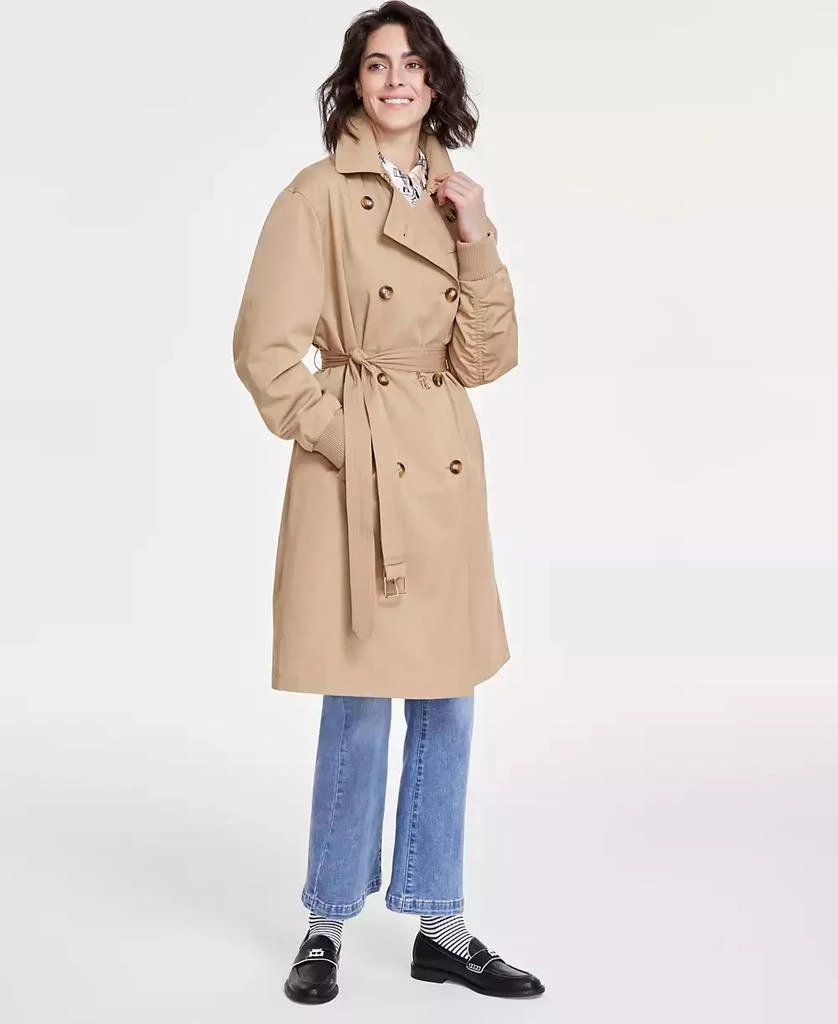 Karl Lagerfeld Paris Women
s Ruched-Sleeve Trench Coat 1