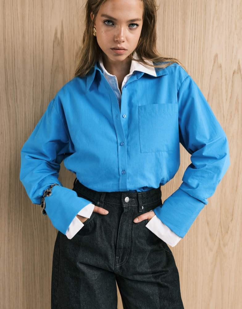 ASOS ASOS DESIGN oversized deep cuff shirt in blue