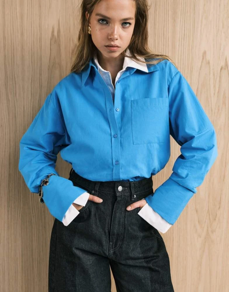 ASOS ASOS DESIGN oversized deep cuff shirt in blue 2