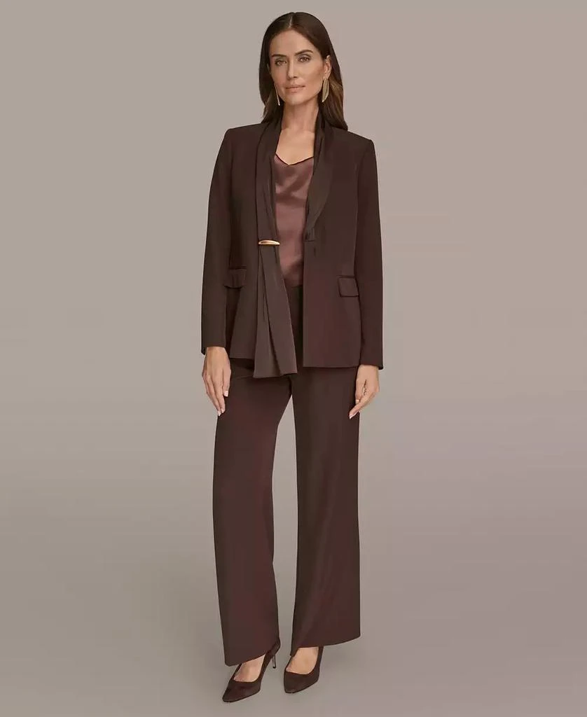 Donna Karan Womens Mixed Media Draped Neck Blazer, Regular 
Petite 5