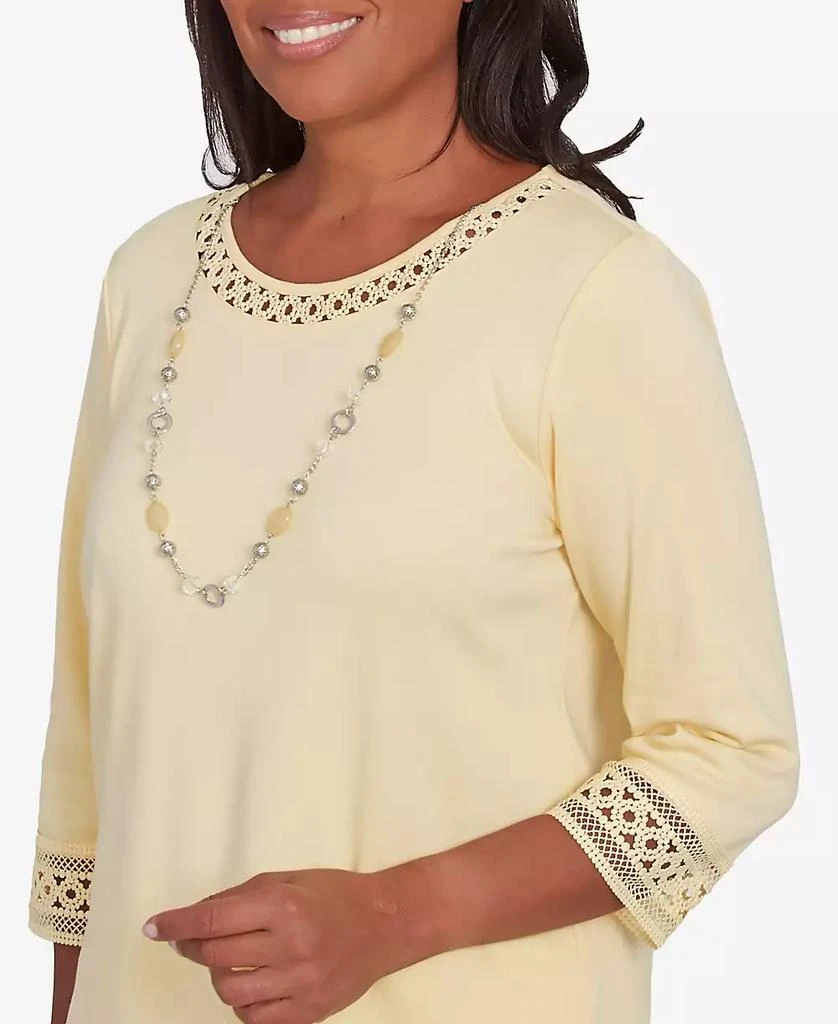 Alfred Dunner Petite Dress Code Solid Lace Trim Top with Necklace 5