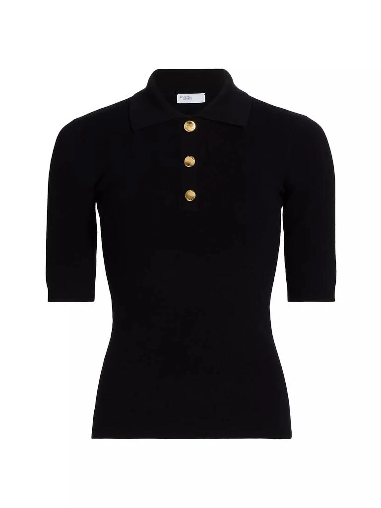ROSETTA GETTY Ribbed Stretch Wool Polo Sweater 1
