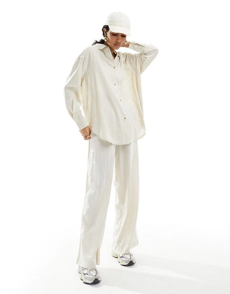 ASOS ASOS DESIGN relaxed shirt with linen in natural 3