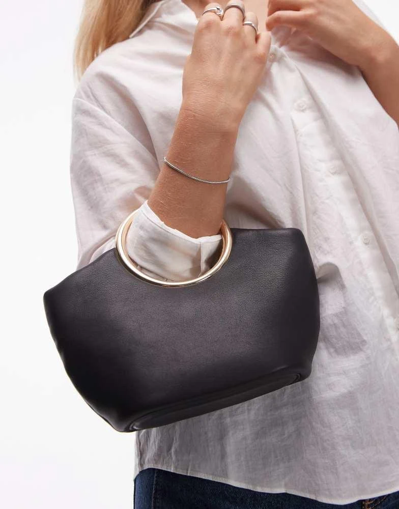 Mango Mango gold metal handle bucket bag in black 4