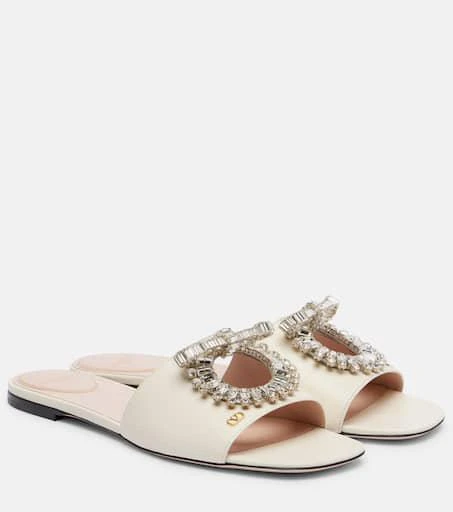 Valentino Adamantine embellished leather slides 1