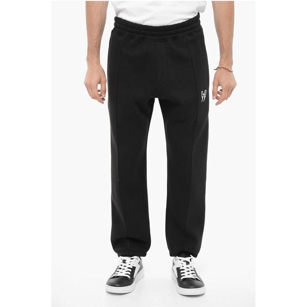 Neil Barrett Fleeced Cotton Blend Loose Fit Joggers with Thunderbolts Men's Emb 1