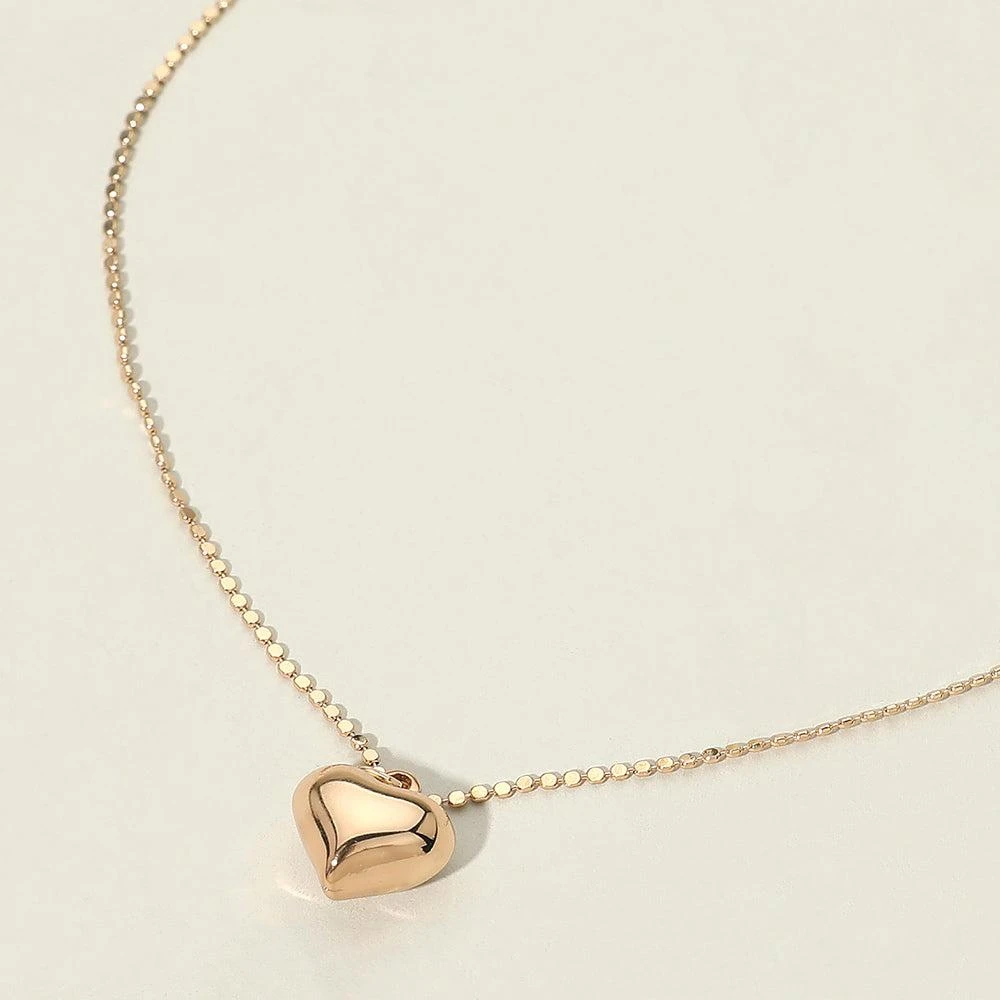 FASHNZFAB Puffy Metal Heart Pendant Beaded Chain Necklace 2