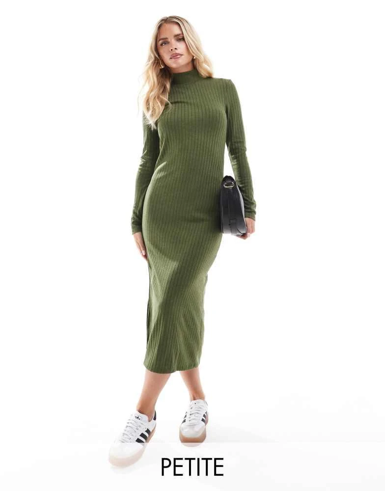 Vero Moda Petite Vero Moda Petite rib jersey maxi dress in dark green 1