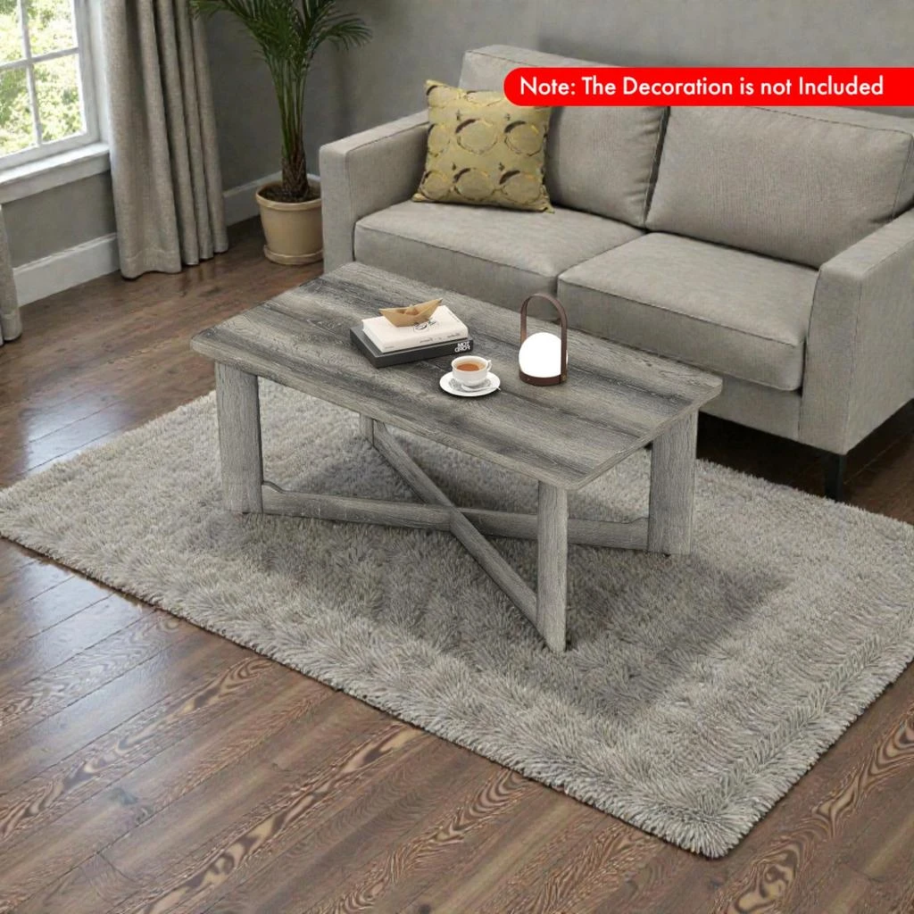 Hivvago Rubberwood Coffee Table with Rectangular Top and X-Shape Legs 2