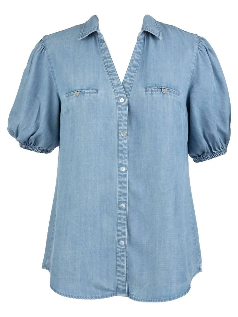 KUT from the Kloth Harriet Short Balloon Sleeve Blouse In Med Wash 5