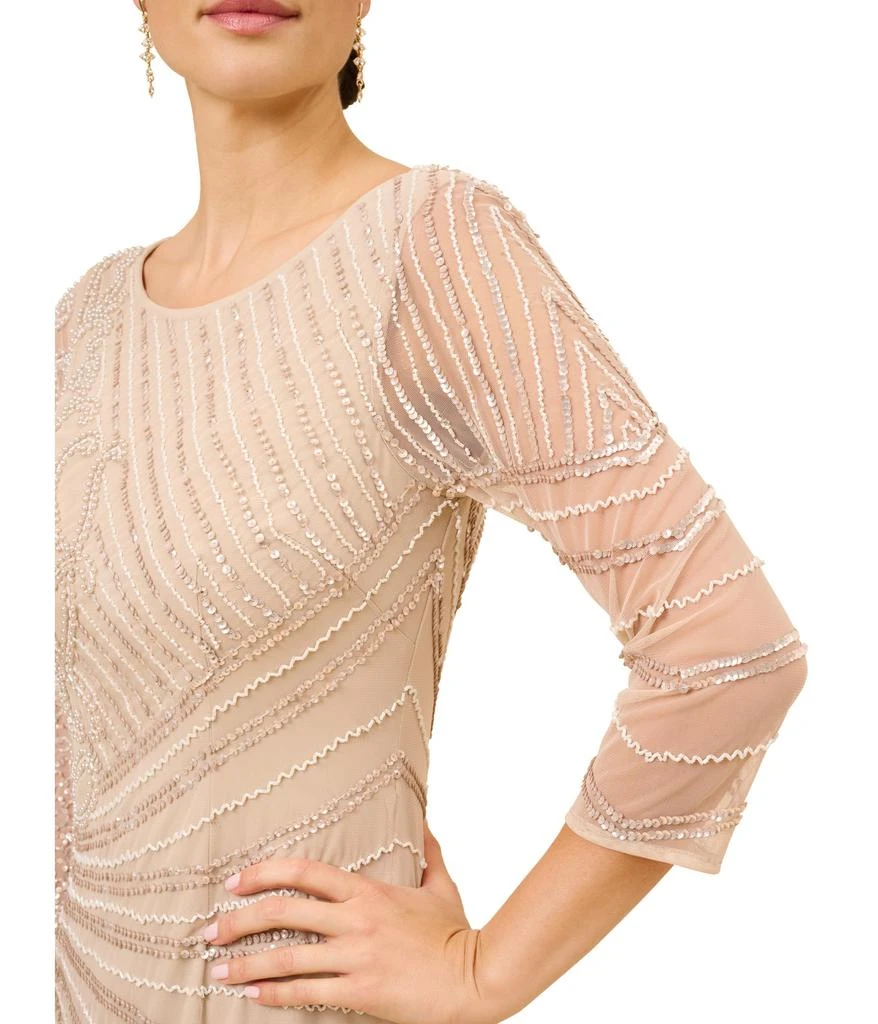 Adrianna Papell Long Sleeve Beaded Long Gown with Starburst Bead Pattern 3